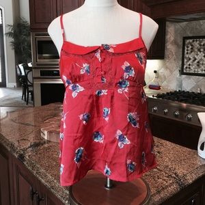 Red satin floral American Eagle top