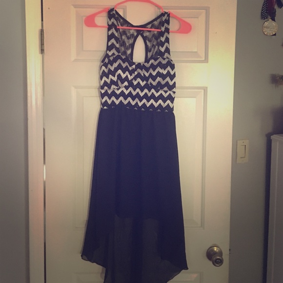 black and silver chevron high-low dress