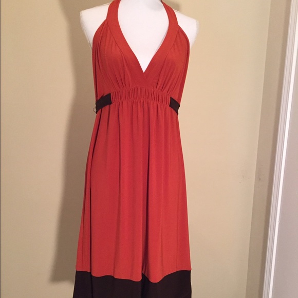 Orange Halter Dress with Brown trim. - Picture 1 of 1