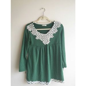 Cute polka dot green long sleeve dress for fall 🍂