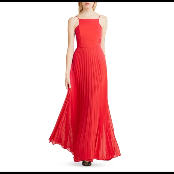 BCBGeneration Red Pleated Maxi Dress Red