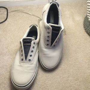 White and blue Sperry slip on sneaker
