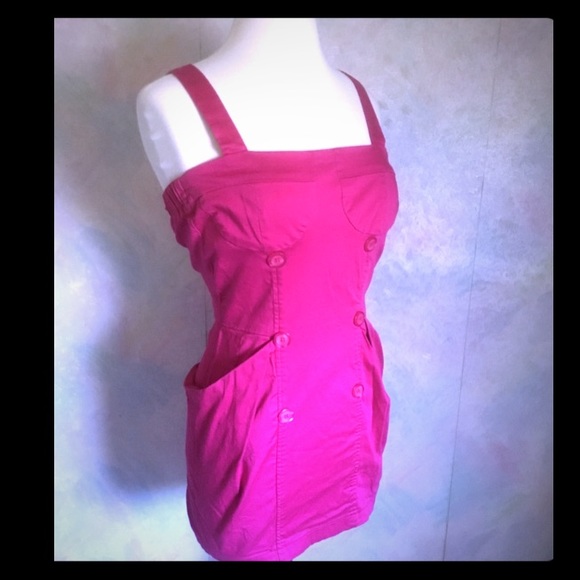 Bright Pink Button Pocketed Dress