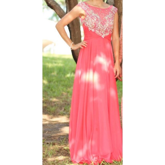Formal Coral Dress with Rhinestones