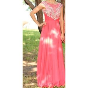 Formal Coral Dress with Rhinestones