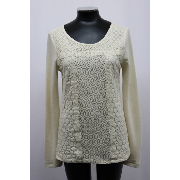 Lucky Brand Top Thermal Mixed Lace Ivory