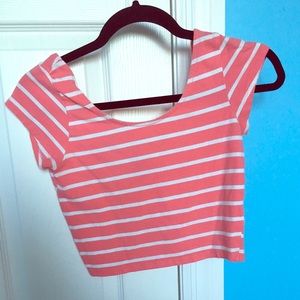 coral and white striped crop top