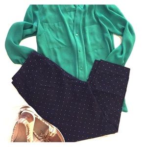 J crew navy and blue polkadot cropped pants