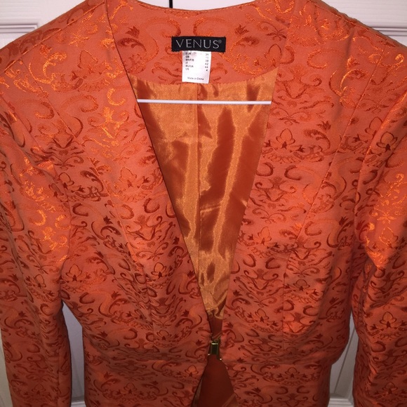 Orange Floral Patterned Blazer Jacket - image 2