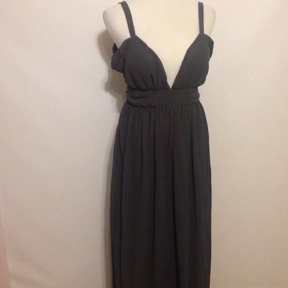 V-Neck Gray Chiffon Bohemia Long Dress - Picture 2 of 4