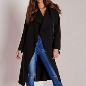 Missguided black belted waterfall  coat