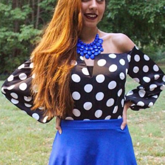 Vintage off the shoulder polka dot blouse