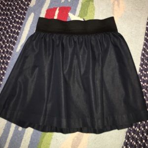 black banded denim skater skirt