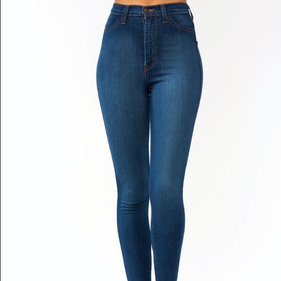 High waisted denim blue skinny jeans