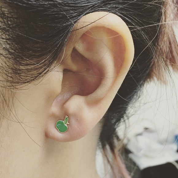 Tiny Red Apple Charm Studs