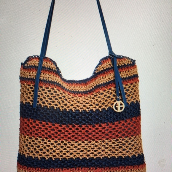 Striped woven tote