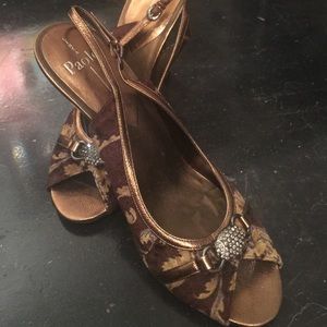 Gorgeous bronze and brown sling back peep toes