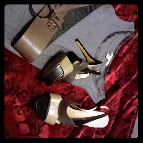 Nine West Grey/ Black Platform Heels