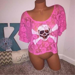 Dots Lace Skull Blouse Top XL