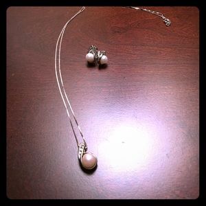Silver, pearl necklace and matching earrings