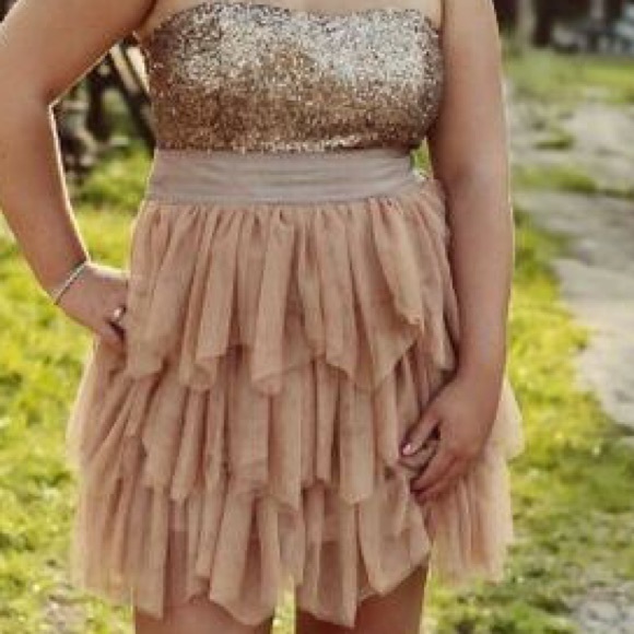 Janet Paris Strapless Sequin/ Tulle Dress