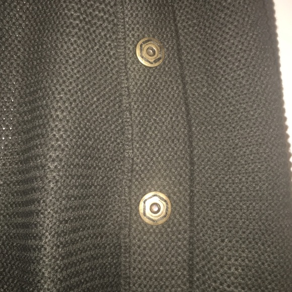 Dark green, belted long sweater, w/ buttons - Picture 2 of 3