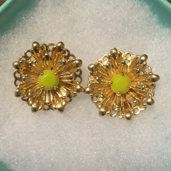 Gold Flower with Citrus Stone Earrings