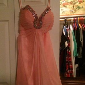 Peach prom dress.