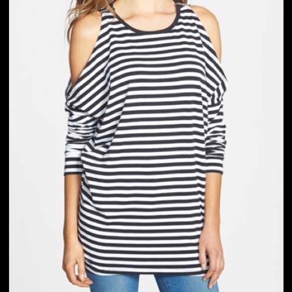 NWT Michael Kors cold shoulder navy/white striped