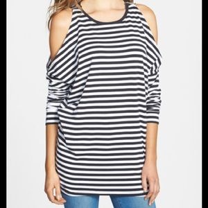 NWT Michael Kors cold shoulder navy/white striped