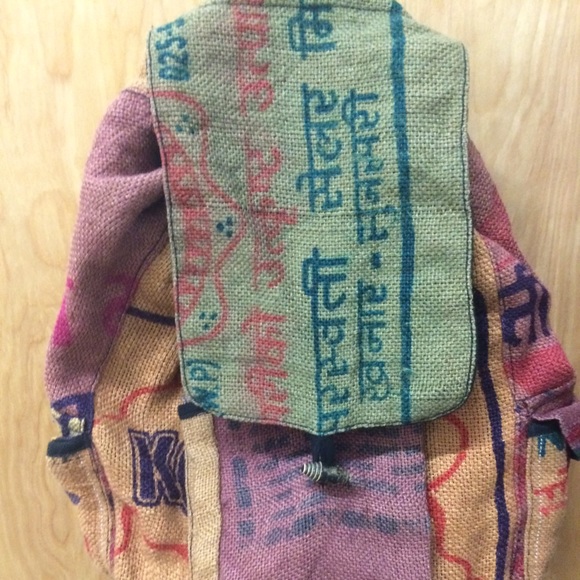 Kathmandu boho straw canvas backpack