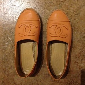 Chanel light orange espadrilles lambskin leather Chanel light orange espadrilles lambskin leather