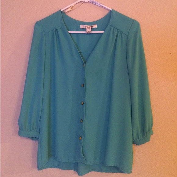 Teal Silky Button Up Shirt