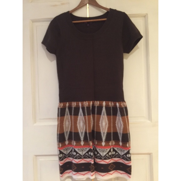 Brown and white sweater dress