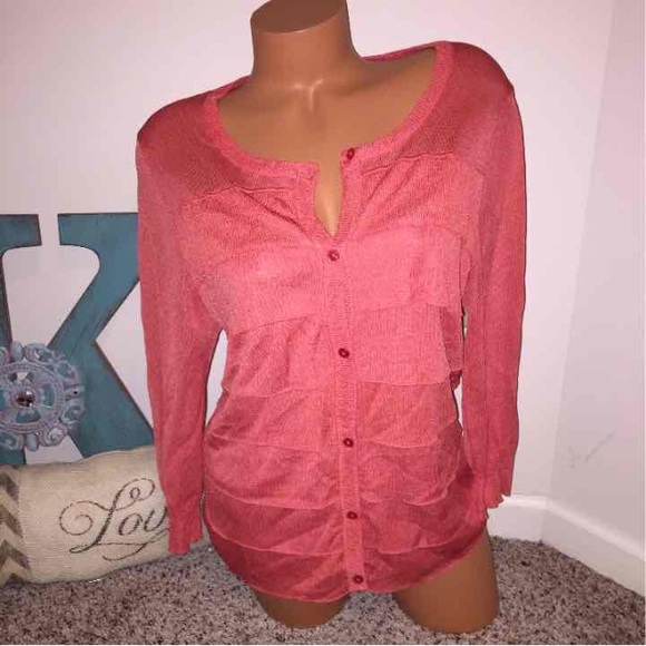 Talbots Coral Cardigan Sweater Top Large