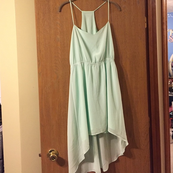 Light blue high-low dress.
