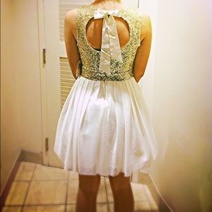 off white and gold-sequined party dress