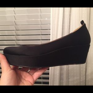 Kate Spade black satin platforms