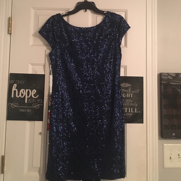 navy sequined party dress