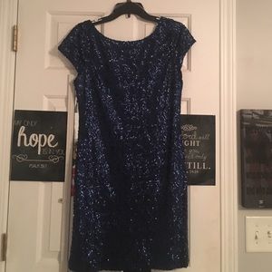 navy sequined party dress