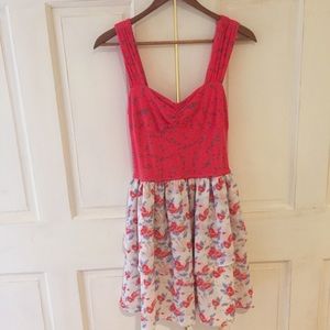 Red/ coral, white sun dress