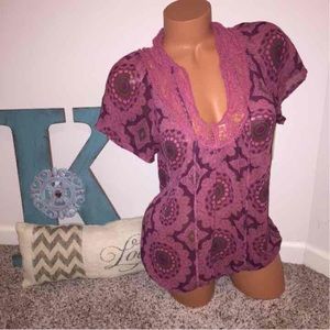 Charlotte Russe Chiffon Lace Top Small