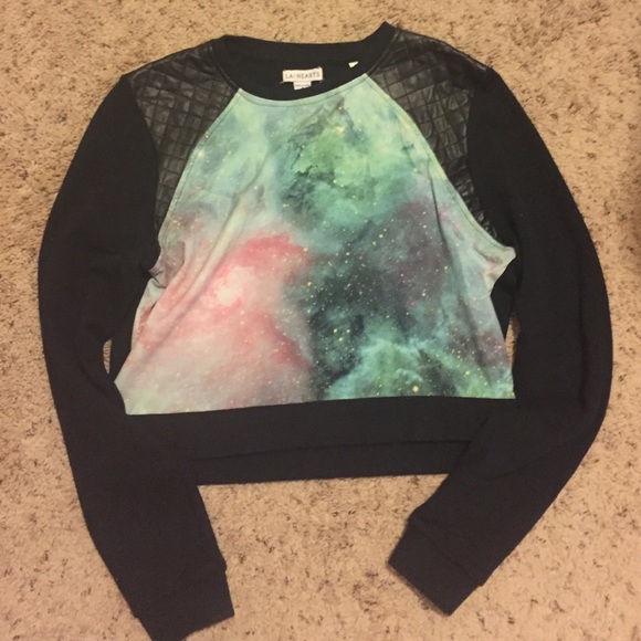 LA HEARTS galaxy print cropped sweater