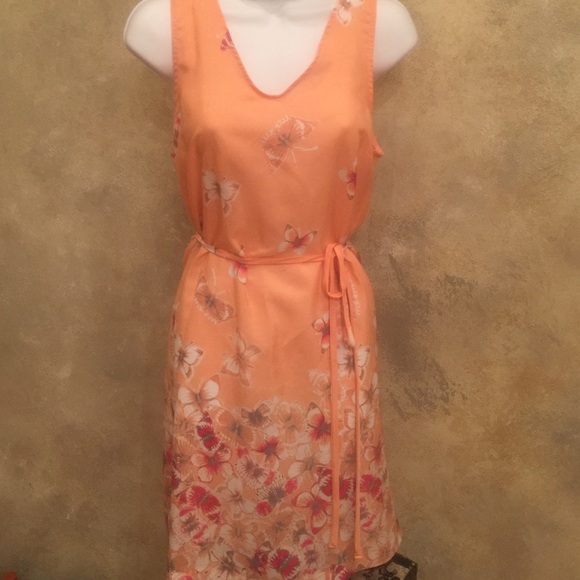 Peach Dress w/Butterfly Print