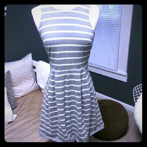 Loft Gray and Cream Striped Dress