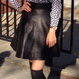 Black faux leather skater skirt