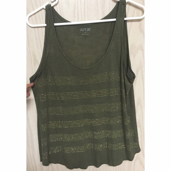 NEEDS TO GO! Flowy Camo Green Gold Studded Tank