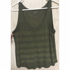 NEEDS TO GO! Flowy Camo Green Gold Studded Tank