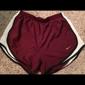 Maroon, white, & black nike shorts