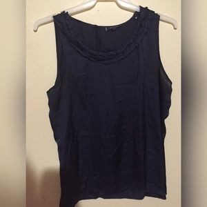 SILK RUFFLED BLOUSE - Navy